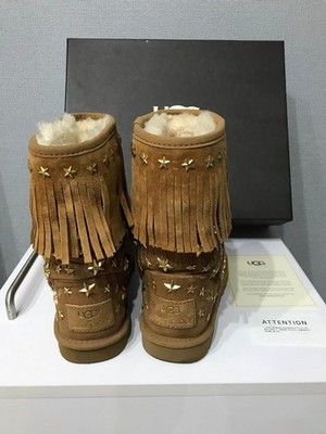 Jimmy Choo UGG Boots Star Studded Fringe Sheepskin Chestnut Brown