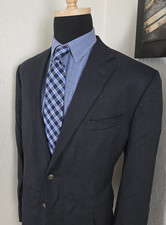 Stafford Silver Button Blazer Men 46R Charcoal Gray 100 Wool Sport Coat Jacket