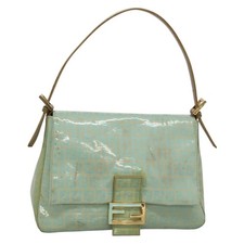 FENDI Zucchino Canvas Mamma Baguette Bag Enamel Peppermint Gold Auth 140635A