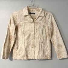 Denim Co Cream Floral Embroidered Textured Button Front Jacket Women's Small
