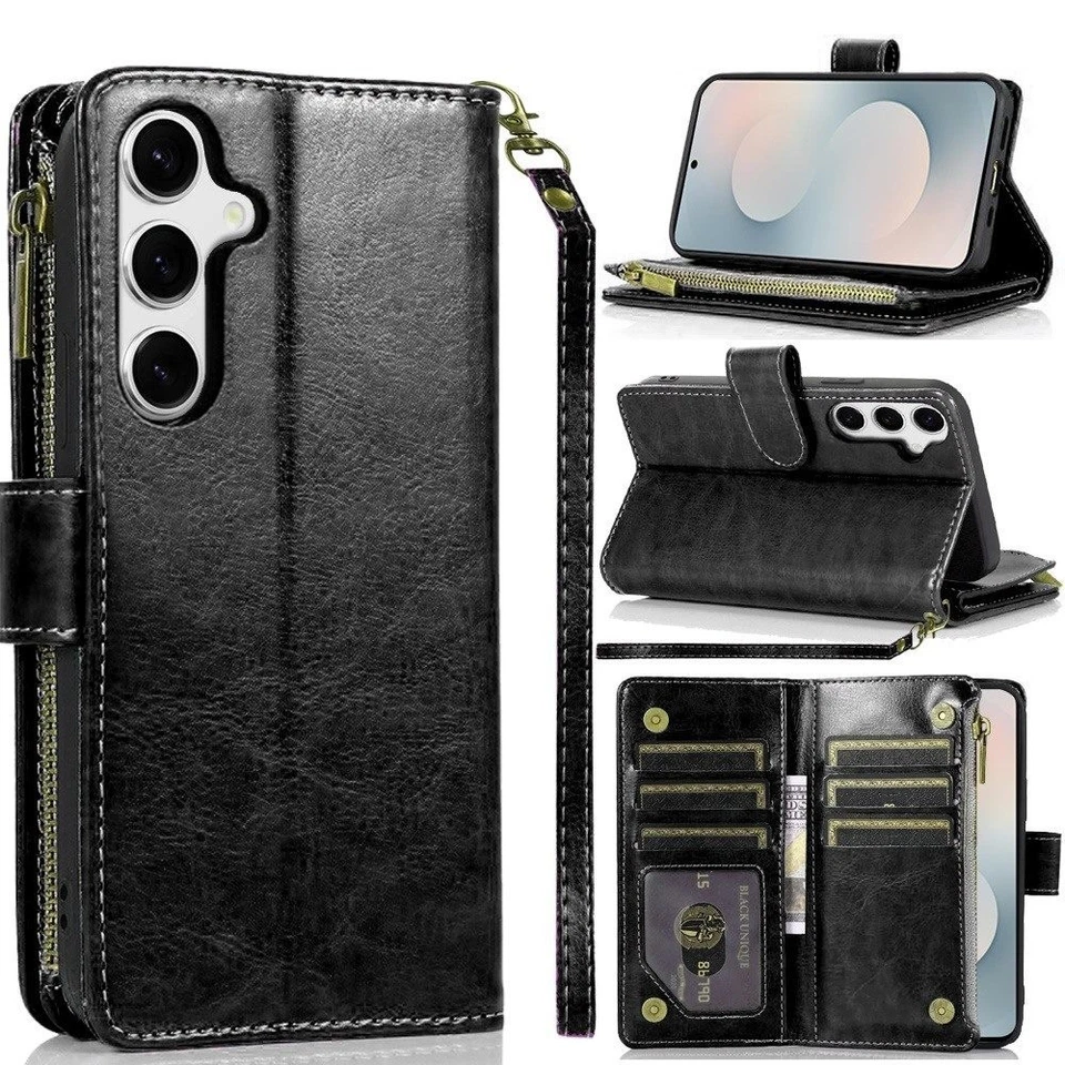 For Galaxy S25 FE Faux leather Case Wallet Card ID Zipper Money Holder Cover
