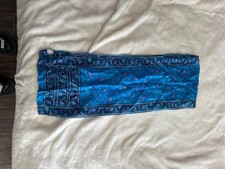 Vintage 100 Silk Scarf Blue Floral Pattern Made in India Lightweight Rectangula