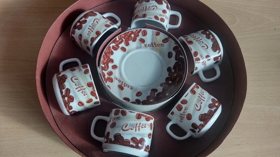 Galaxy Italian Style Coffee Espresso Cup & Saucer Set x 6 Boxed-Coffee Bean Logo - Image 2 of 4