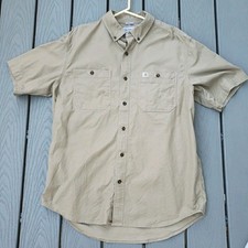 Carhartt Mens Large Short Sleeve Button Up Work Shirt Brown Tan Khaki Outdoor