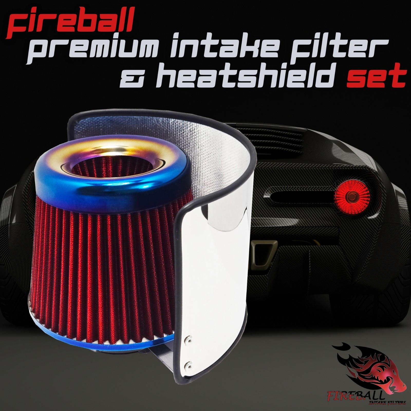 Reusable Cold Air Intake Filter and Heat Shield Kit Universal for Ferrari