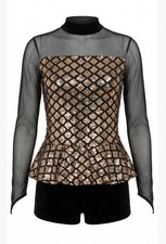 Sparkly Gold  Black Performance Dance Costume Leotard Youth 12-14 Or Adult SM