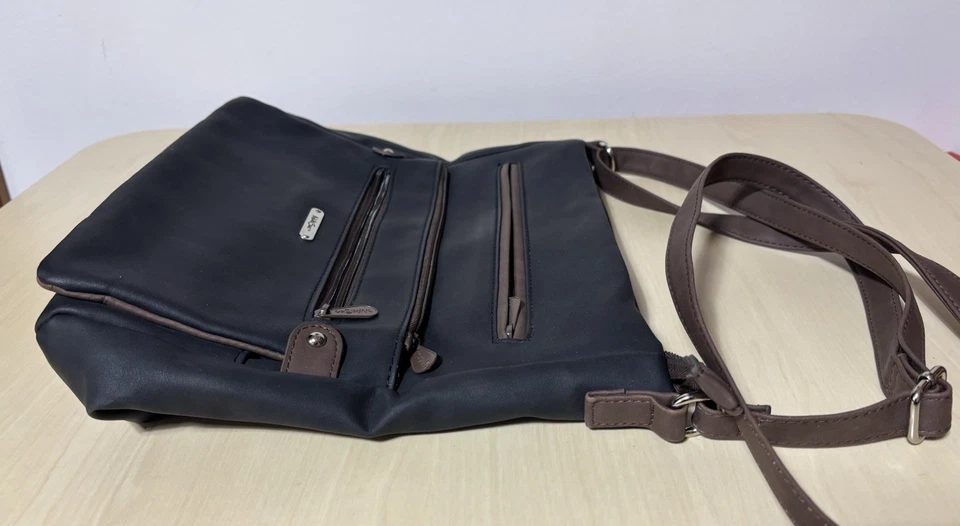 Bolso Bandolera Multi Sac Negro Marrón Cocodrilo Imitación Cuero Fino Cremalleras Usado en Excelente Condición Foto 4 de 4