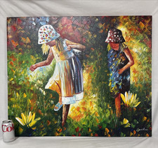 Original Leonid Afremov Two Sisters Oil On Canvas Painting 35.5" x 29.5"