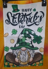 NEW 1pc Double Sided Happy St Patricks Sitting Gnome Horseshoe Garden Flag12x18