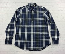 BURBERRY BRIT Mens Navy White Nova Check Long Sleeve Button Up Large