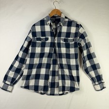 Men's George Flannel Shirt Size M Plaid 100 Cotton Button Down Long Sleeve Blue