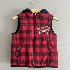 Disney Mickey Mouse Ears Hooded Puffer Vest Black Red Plaid Sz 24 Mo
