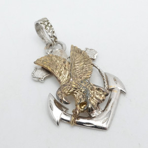 Authentic Sterling Silver Gold Plated Two Tone Flying Eagle Anchor Cross Motif Pendant