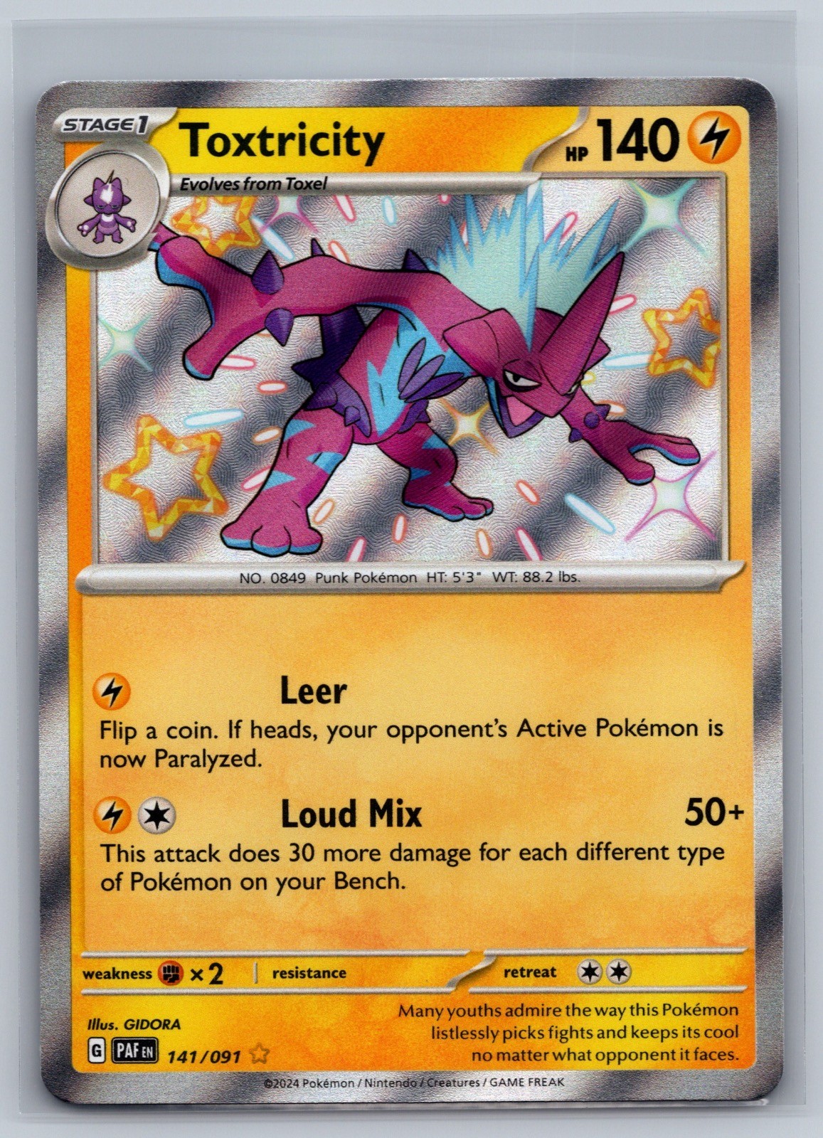 Toxtricity 141/091 Shiny Rare Paldean Fates Pokemon Holo Near Mint