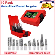 1/4" Tungsten Carbide Burr Set, 10PC Double Cut Die Grinder Bits for Rotary Tool