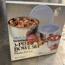 Vollrath SS Store And Serve 3 Piece Bowl Set With Plastic Covers NOS