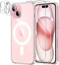 5 in 1 Magnetic for iPhone 15 Case with 2X Screen Protector + 2 Lens Protector
