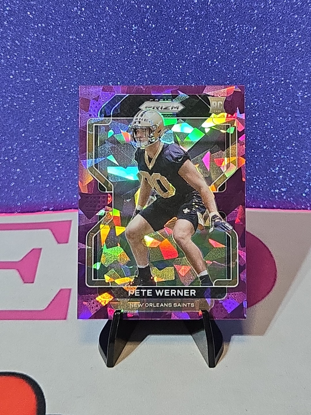 Pete Werner 2021 Panini Prizm Purple Cracked Ice Prizm #391 Rookie Saints