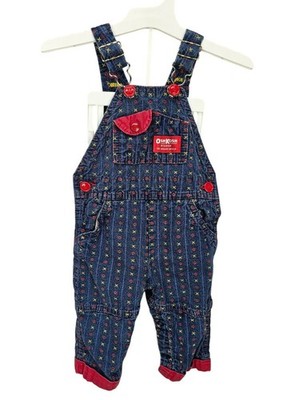 OshKosh Bgosh Infant Girls XO Tic Tack Toe Denim Overalls 6/9M Red USA Made