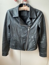 All Saints Vela Biker Genuine Leather Jacket Size 6 Black Excellent Condition