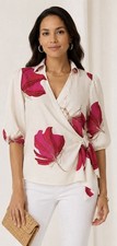 ABS BY ALLEN SCHWARTZ Floral Wrap Top Medium $89 Retail NEW