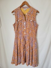 Nine West Women's L Leopard Print Sleeveless Button Front Drawstring Dress