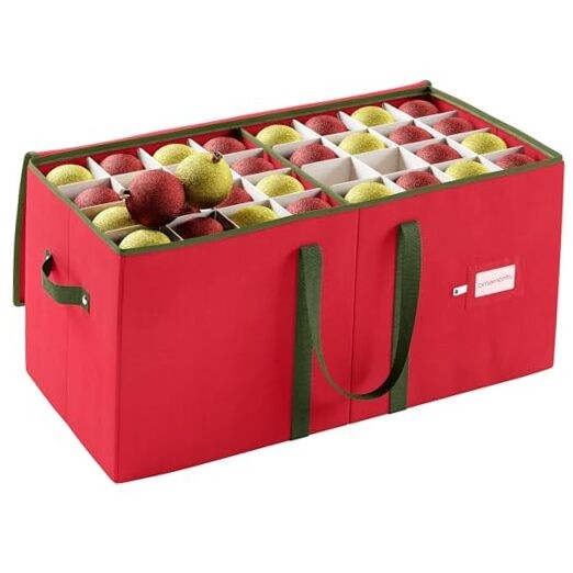Red Christmas Ornament Storage Box Holds 128 Decorations