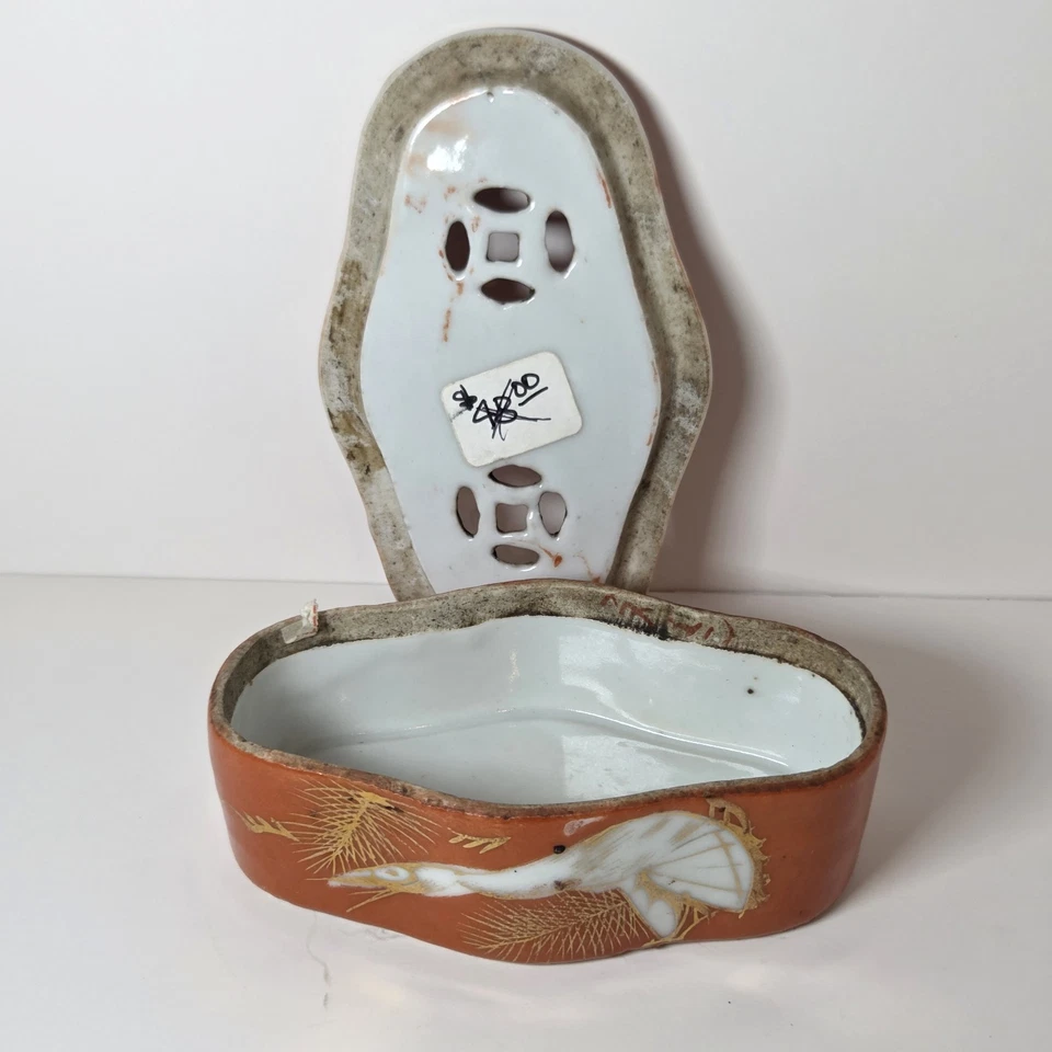 Antigua jaula china cubierta de porcelana para grillo/saltamontes naranja de 1860 Foto 2 de 4