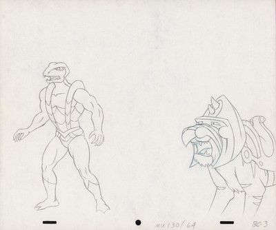 KOBRA KAHN + BATTLECAT HE-MAN CELL DRAWING ''12.5 X 10.5'' BC-3 1980 SERIES