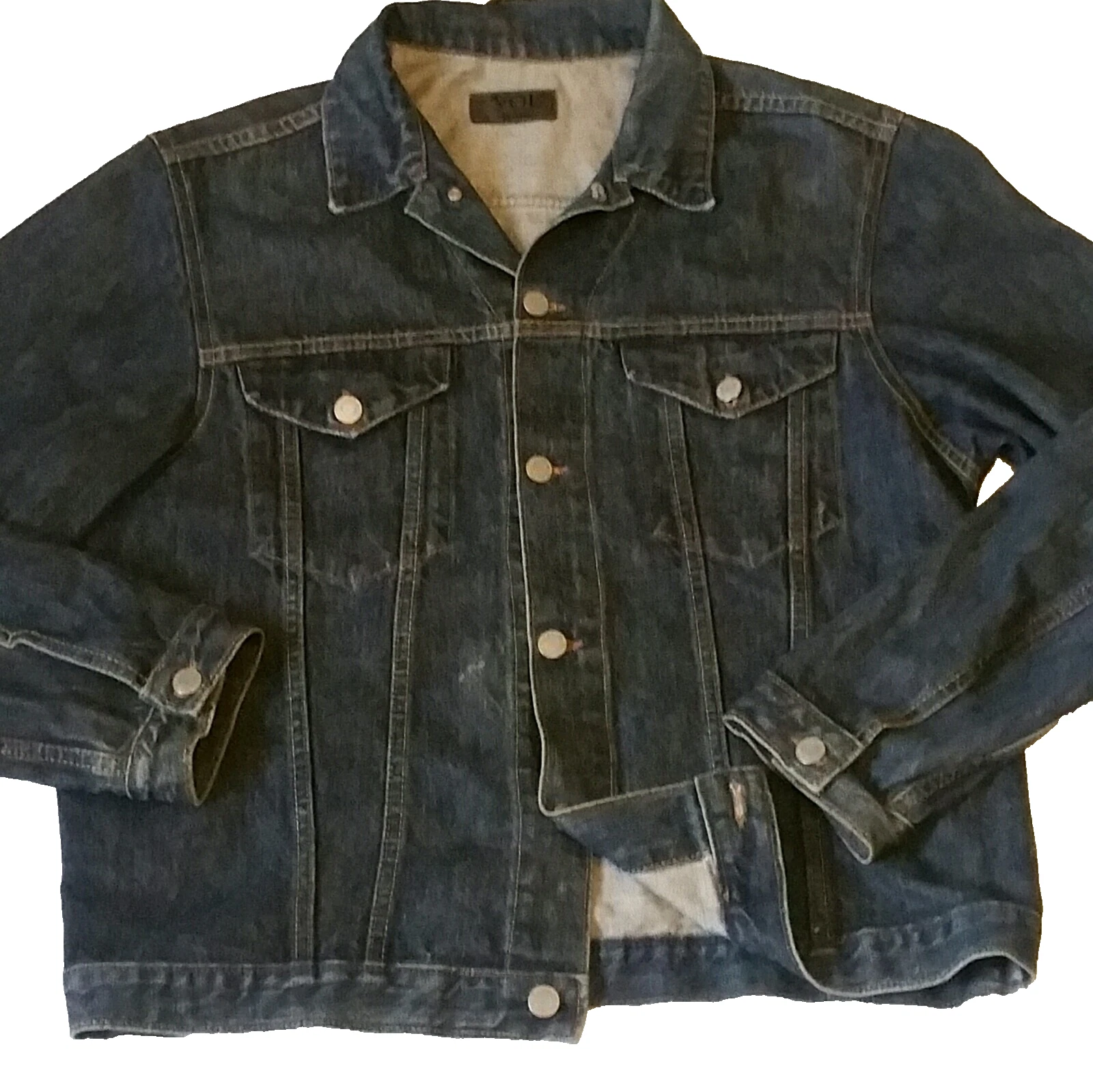 VOI Mens Denim Jacket Size L Blue Casual Jacket Pockets Button Closure Vintage
