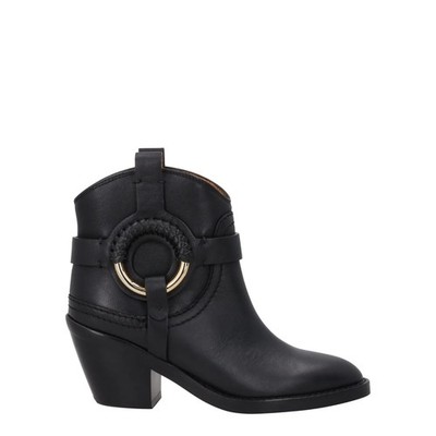 SEE BY CHLOE Damen Hana Stiefeletten schwarz Leder runde Spitze mittelhoher Absatz 39 UVP 525