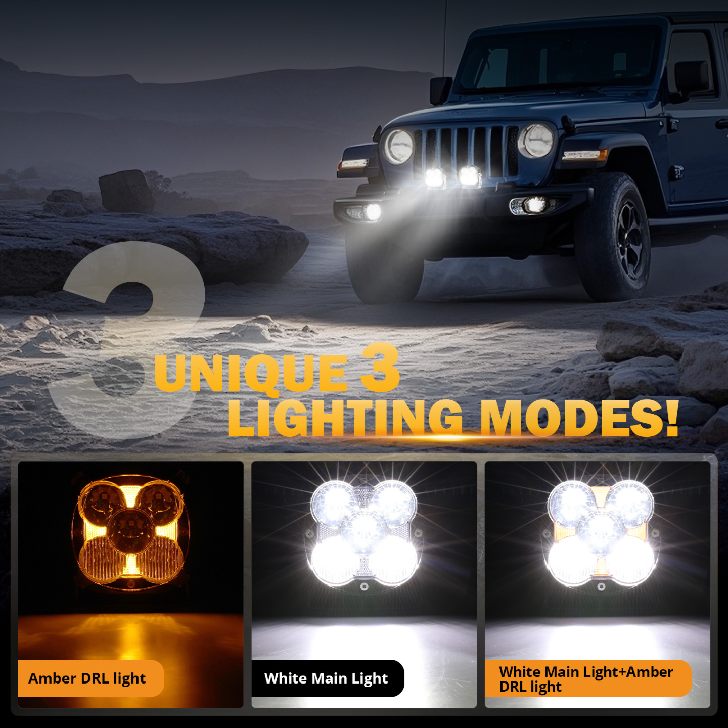 AUXBEAM 4.5"Inch Combo LED Work Lights Offroad Driving Fog Pods DRL White Amber