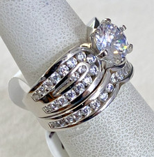 Set of 2, Sterling Silver CZ Wedding Band / Engagement Ring Sz 5 NOS, 7.6g