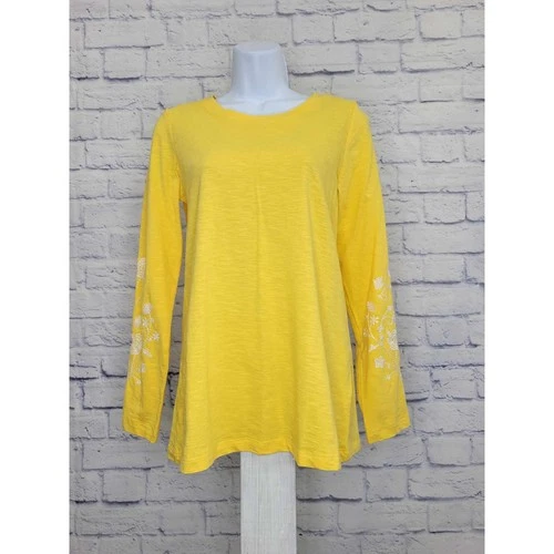 XXSMALL YELLOW A567183 Susan Graver Weekend Reg Cotton Tunic w/Sleeve Embroidery