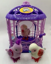 Little Live Pets Purple Bird Cage w/ 3 Interactive Talking Parakeets WORKS
