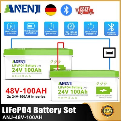 48V 100Ah LiFePO4 Li-ion Battery Set 51.2V 5.12Kwh BMS Bluteooth 7000 Cycles