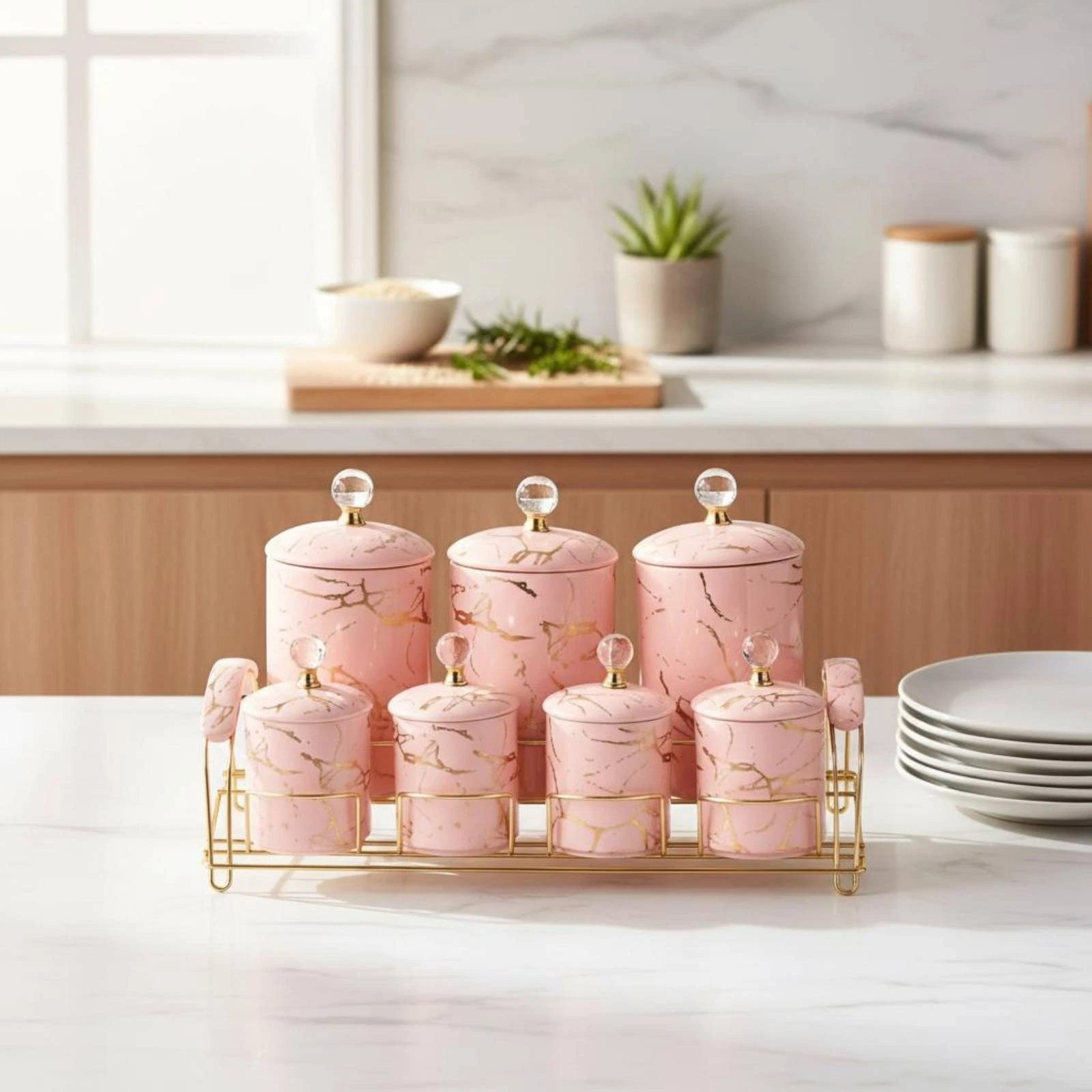 7 Pieces Kitchen Canister Set Decorative Sealed Storage Canisters Easy to Clean