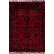 3'5"x4'9" Red Afghan Khamyab Geometric Pattern Soft Wool Hand Knotted Rug R731