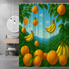 Vibrant Orange and Banana Shower Curtain for a Fresh Bathroom Decor