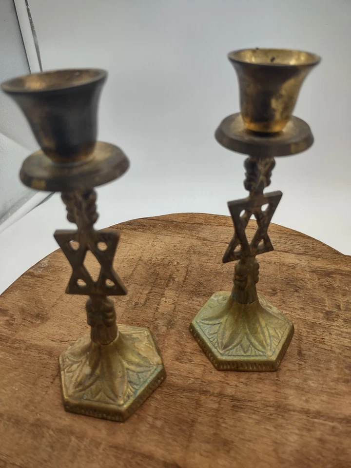 Wainberg Star of David Brass Candlesticks Holder 5” Made In India- lot of 2 - Image 4 of 4
