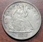 1858 Seated Liberty Half Dollar Choice AU+ Near BU UNC Orig Toning Silver Coin
