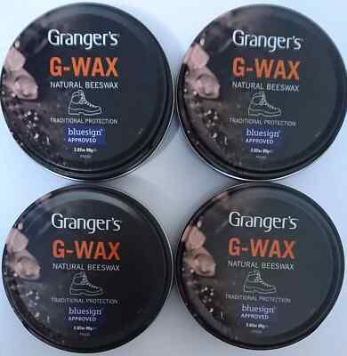 4x Grangers G Wax Natural Beeswax Leather Boot/Shoe Polish Dubbin Tin's Fabsil