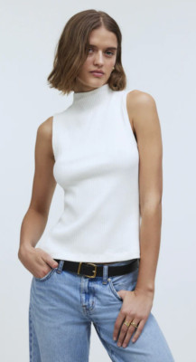 Madewell Womens $48 Side Slit Mockneck Tank Lighthouse Size L NP825