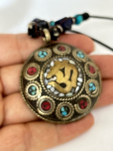 Nepal Rare Earth Bronze Coral Turquoise Flower Pendant Beaded Necklace - Picture 7 of 8