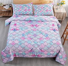 MUSOLEI Mermaid Girls Comforter Set Summer Quilt 3D Rainbow Scales Twin Beddi...