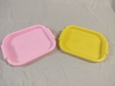 Vintage 1992 Fisher Price 8.5" X 6.5" Fun with Food Pink  Yellow Serving Trays