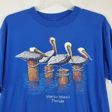 Vintage 90s Marco Island Florida Pelicans Blue T Shirt XL USA Made Single Stitch