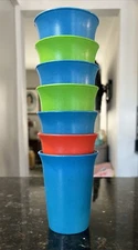 Vtg. Tupperware Glasses Juice Set of 7 #109 7 Oz. Red Green Blue Yellow