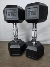 Set Of 2 20lb Coated Rubber Hex Dumbbell Pair Weights Lifting Exercise Equipment