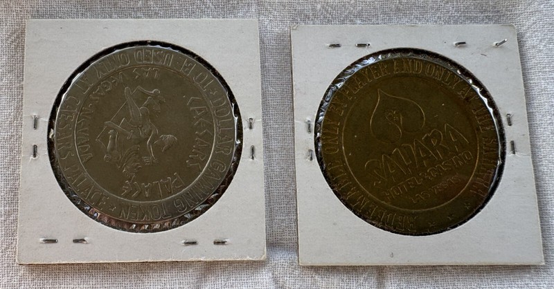 Two 1986 Las Vegas Casino Dollar Gaming Tokens - Sahara and Caesar's Palace